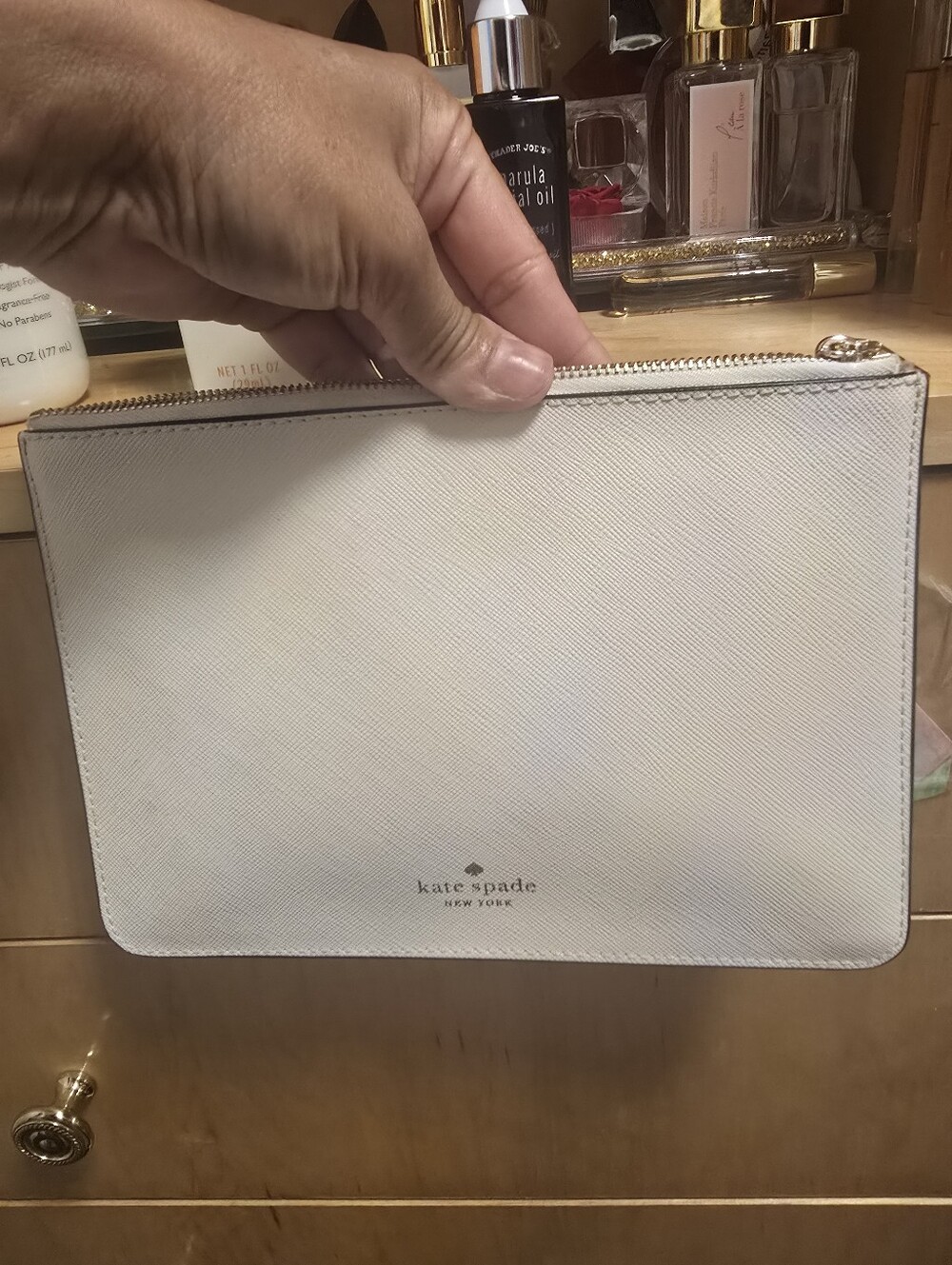 Kate Spade New York Cream Saffiano Leather Zip Pouch